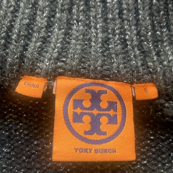 Tory Burch metallic cardigan with faux leather trim and toggle closures. - Picture 6 of 9